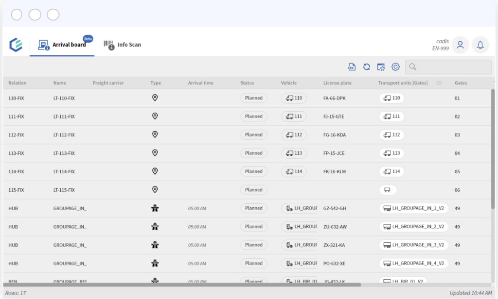 The benefits of cadis® TMS Pick Up And Delivery module screenshot